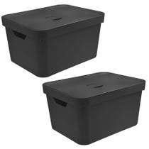 2x Caixa Plastica Grande 32L OU Cube Organizadora Preta