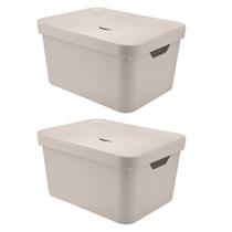 2X Caixa Plastica Multiuso 32L Organizadora Ou Cube Bege