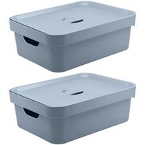 2x Caixa Plastica Multiuso Organizadora 10,5L Ou Cube Azul