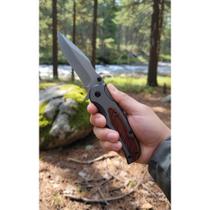 2x Canivete Tático Aço Inox Madeira Marrom Resistente 223mm