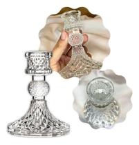 2X Castiçal De Vidro Candelabro Decorativo Premium Alto Bril