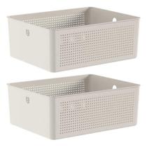 2x Cesto 12L Organizador Ou Flow Bege 13cm X 27cm X 34cm