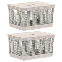 2x Cesto 20L Organizador Multiuso OU Grid Bege com Tampa