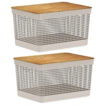 2x Cesto 20L Organizador OU Grid Bege com Tampa de Bambu 2x Cesto 20L Organizador OU Grid Bege com Tampa de Bambu