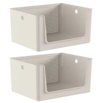 2x Cesto Caixa 16L Multiuso OU Flow Bege c/ Abertura Frontal
