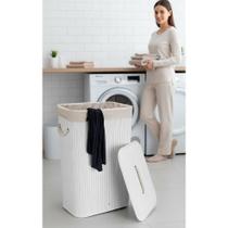2x Cesto Roupa Bambu 72L c/ Tampa e Forro Removível - Branco 2x Cesto Roupa Bambu 72L c/ Tampa e Forro Removível - Branco