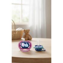 2x Chupeta Respirável Silicone +18 Meses Azul Rosa Love
