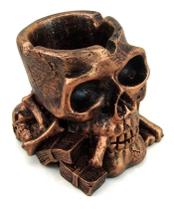 2X Cinzeiro Crânio Caveira Fumando Dado Bronze Resina 2X Cinzeiro Crânio Caveira Fumando Dado Bronze Resina