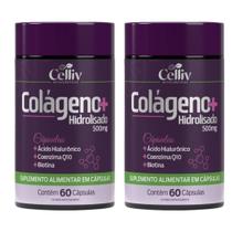 2x Colágeno Hidrolisado + Ácido Hialurônico + Coenzima Q10 + Biotina e Vitams 60 Caps Celliv