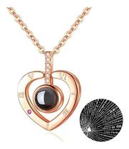2X Colar De Coração Eu Te Amo Projeção 100 Idiomas Rose Gold