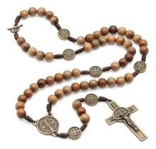 2X Colar Terço De São Bento Contas De Madeira Com Cruz E Med