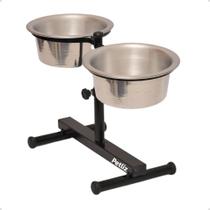 2X Comedouro Regulável Alto Duplo Pote 900Ml Para Ração Água 2X Comedouro Regulável Alto Duplo Pote 900Ml Para Ração Água