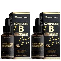 2x Complexo B Vegano Sublingual Concentrado Sem Açúcar Sabor Morango 30ml Ecomev