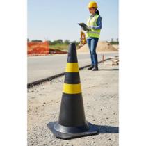 2x Cone Sinalização Preto Amarelo 75cm Segurança Visível 1kg