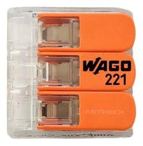 2X Conector Emenda Wago 3 Vias 4Mm Transparente-221-413 - 10