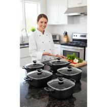2x Conjunto 5 Panelas Quadradas Antiaderentes Pretas 1,5L-4,