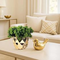 2X Conjunto Decoração Vasinho Cachepo E Pássaro Dourado 2X Conjunto Decoração Vasinho Cachepo E Pássaro Dourado