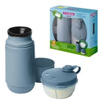2X Conjunto Passeio Garrafa 250Ml + Pote Para Leite Em Po Az