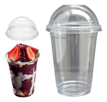2X Copo Descartável 300/330Ml Tampa Bolha Com Furo 100Und 2X Copo Descartável 300/330Ml Tampa Bolha Com Furo 100Und