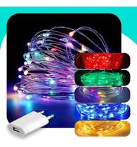 2X Cordão Fio De Fada 10M 100 Leds Enfeite Natal Usb 2X Cordão Fio De Fada 10M 100 Leds Enfeite Natal Usb