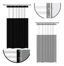 2X Cortina Box Em Pvc Antimofo Banheiro Preto Lisa Com Visor