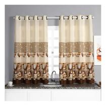 2X Cortina Cozinha Em Oxford - 2,40X1,30 Estampada Cor Corti