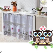 2X Cortina De Pia Para Cozinha Renda 1,60X0,80M Coruja Cor B