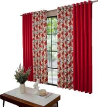 2X Cortina Estampada Para Sala/ Quarto 2,70 X 4,50 Cor Verme