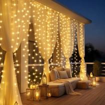2X Cortina Led Decoração 3X3 Metros Y 300 Leds Luzes Amarelo 2X Cortina Led Decoração 3X3 Metros Y 300 Leds Luzes Amarelo