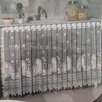 2X Cortina Para Pia Cozinha De Renda Branca Grossa 130 X 7