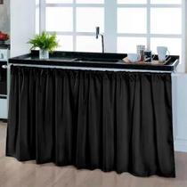 2X Cortina Pra Pia De Cozinha Blackout Preta 1,38X0,80M Liso