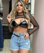 2X Cropped couro e sobreposição