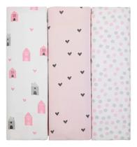 2X Cueiro Bebe Papi Composé Flanelado Estampado Rosa Casinha