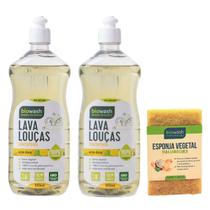2x Detergente Lava Louças Biodegradável Erva Doce + Esponja
