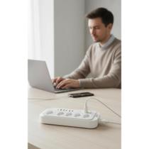 2x Extensão 5 Tomadas + USB + USB-C Branca 2m
