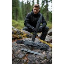 2x Faca Tática Militar Lâmina Serrilhada Preta 30cm