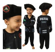 2X Fantasia Policial Infantil + Boina Profissão Barato Crian 2X Fantasia Policial Infantil + Boina Profissão Barato Crian