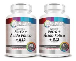 2x Ferro + Ácido Fólico + Vitamina B12 500mg 60 Caps - Flora Nativa do Brasil