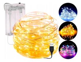 2X Fio Fada Cordão De Led 10M 100 Leds Fixo Pilha Branco Que 2X Fio Fada Cordão De Led 10M 100 Leds Fixo Pilha Branco Que