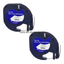 2x Fita Plástica Compatível Dymo Letratag 12mm Branca 91201 Cor Fita Branca - Letra Preta
