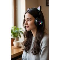 2x Fone Ouvido Gato Bluetooth LED Tik Tok Preto Sem Fio 2x Fone Ouvido Gato Bluetooth LED Tik Tok Preto Sem Fio