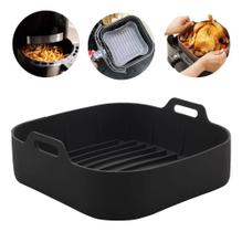 2X Forma Quadrada De Silicone Para Airfryer Multiuso Preta 2