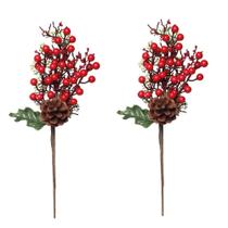 2x GALHO ENFEITE NATAL MEDIO CEREJA PINHA FOLHA VERMELHO PICK ÁRVORE NATALINO DECORAÇÃO 1719637