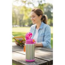 2x Garrafa Térmica Infantil Rosa 400ml Canudo Silicone Pared