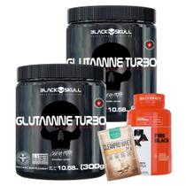 2x Glutamina Turbo - Caveira Preta - 300g - Black Skull + Fire Black - 60 caps - Max