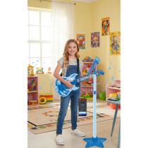 2x Guitarra Infantil Microfone Karaokê Luzes Sons Azul