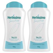 2x herbíssimo sensitive talco desodorante perfumado extra suave deixa pele limpa e protegida 100g
