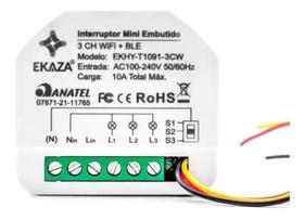 2X Interruptor Relé Mini Embutido Eka Wi-Fi Ble 3 Canais 1 2X Interruptor Relé Mini Embutido Eka Wi-Fi Ble 3 Canais 1