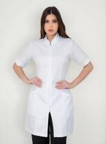 2X Jaleco Feminino Acinturado Oxford Manga Curta Gola Padre