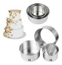2X Jogo 3 Forma Assadeira Bolo Redonda Alta 10-15-20 Removív